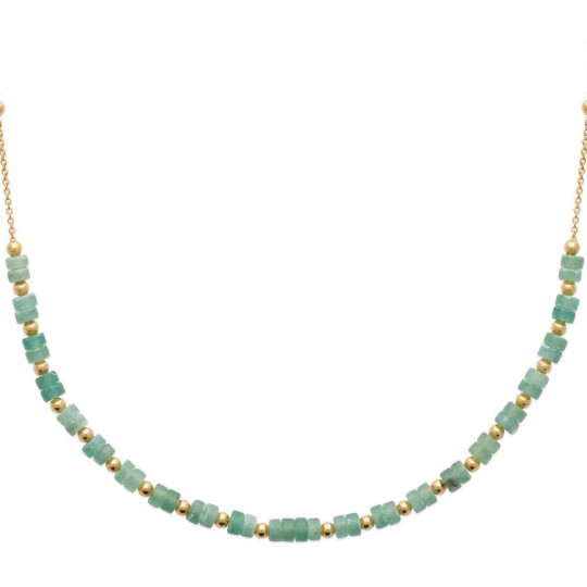 Collier Plaqué Or - Quartzite vert - Femme - 45cm