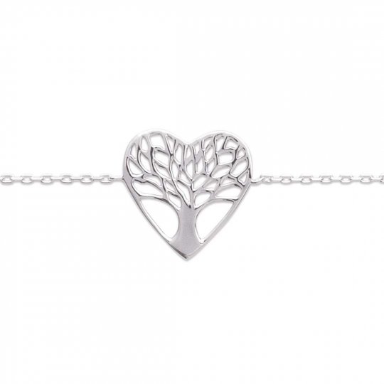 Bracelet Coeur arbre de vie Argent Massif Rhodié - 16/18cm