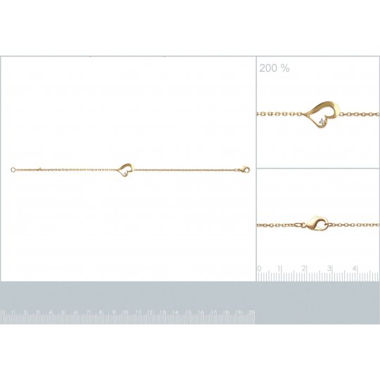 Bracelet coeur 11x15mm - Plaqué Or - Oxyde de Zirconium - 16 à 18 cm