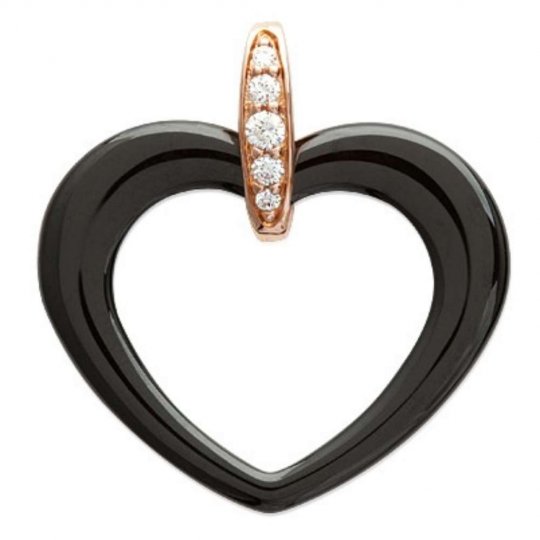 Pendentif Coeur Noir Céramique 30mm Plaqué Or Rose - Femme