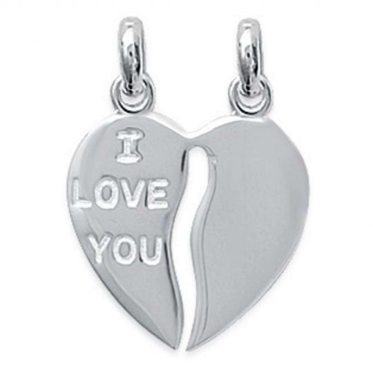Pendentif Coeur Sécable I LOVE YOU Pour couple Gravable Argent