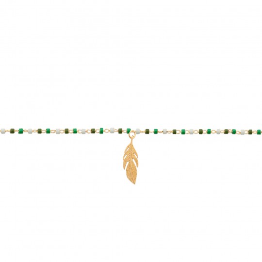 Chaine de cheville plume Plaqué or - Perle de Miyuki - 25cm
