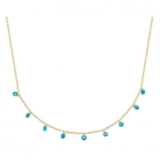 Collier Breloque Pierre d'Imit. Bleue - Plaqué Or -Femme - 45cm