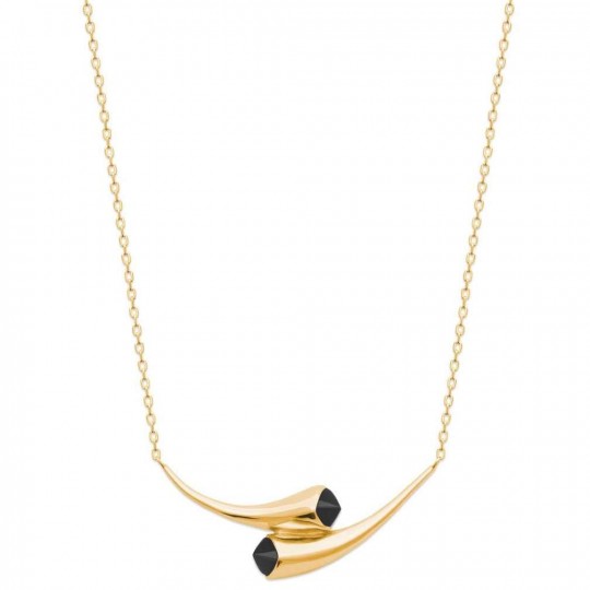 Collier Plaqué Or - Agate Noire - Femme - 45cm