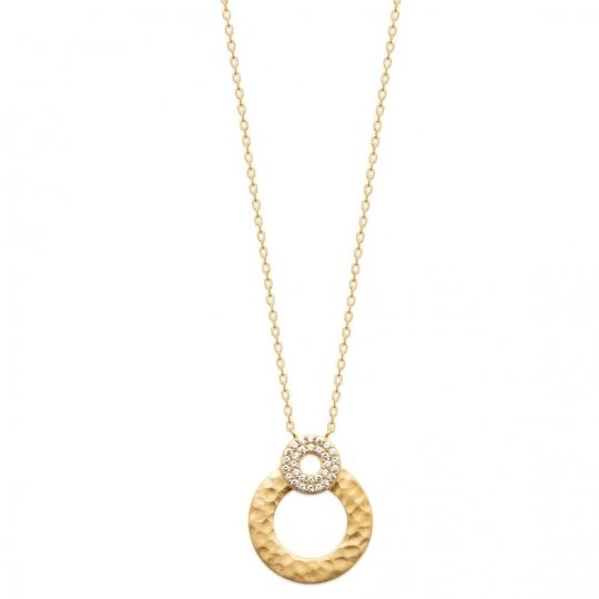 Collier Anneau martelé Plaqué Or - Oxyde de zirconium - Femme - 45cm