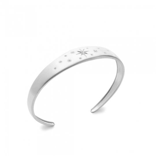 Jonc Ouvert Etoile Argent Rhodié - Oxyde de zirconium - 58mm