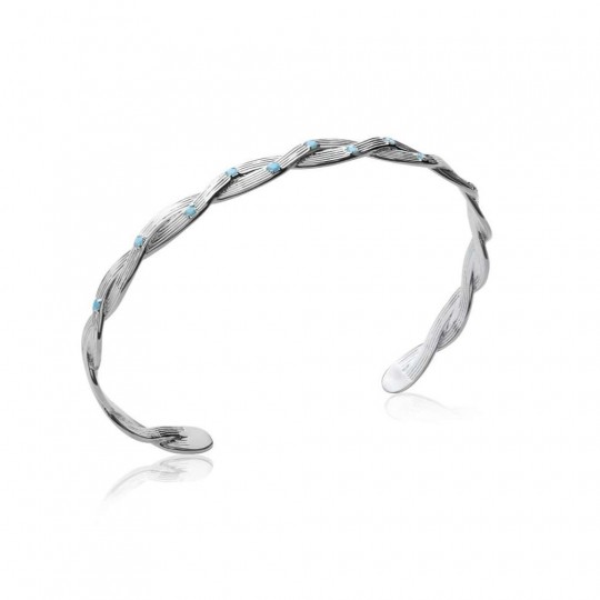 Jonc Ouvert tressé Argent Rhodié - Pierre d'Imit.Bleu - 58mm