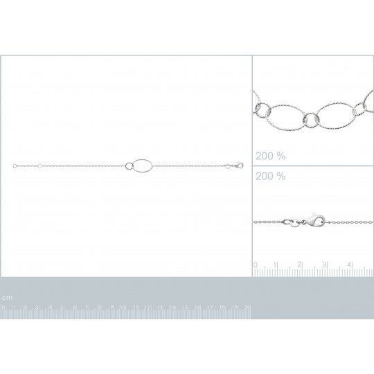 Bracelet Anneaux ovales tressés 10mm Argent Rhodié - Femme - 19cm