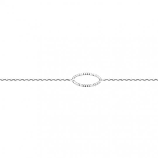 Bracelet Anneau ovale Argent Rhodié - Oxyde de zirconium - 18cm