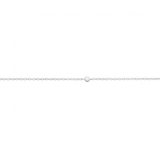 Bracelet Solitaire Argent Rhodié - Oxyde de zirconium - 18cm