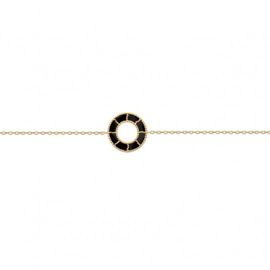 Bracelet Plaqué Or - Agate Noire - Femme - 18cm