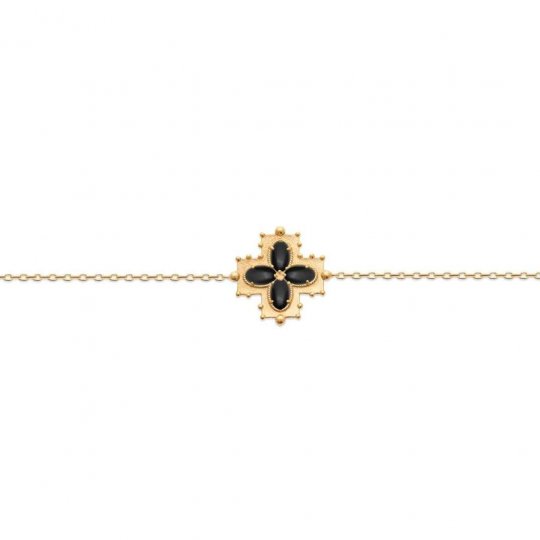Bracelet croix perlé Plaqué Or - Agate - Femme - 18cm