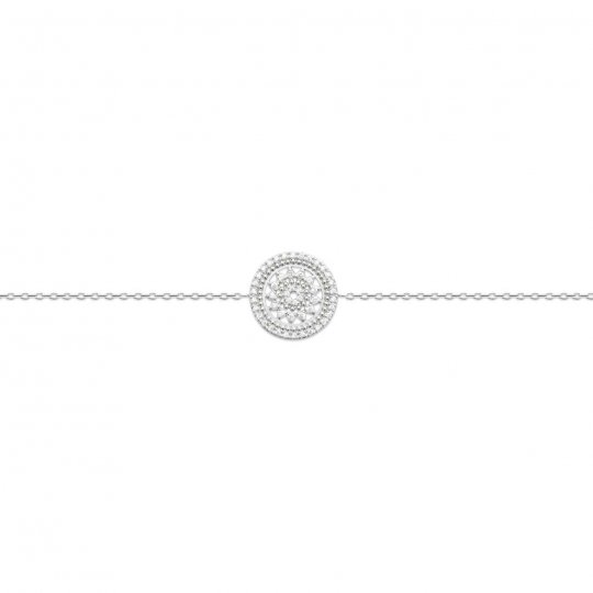 Bracelet Fleur Argent Rhodié - Oxyde de zirconium - Femme - 18cm