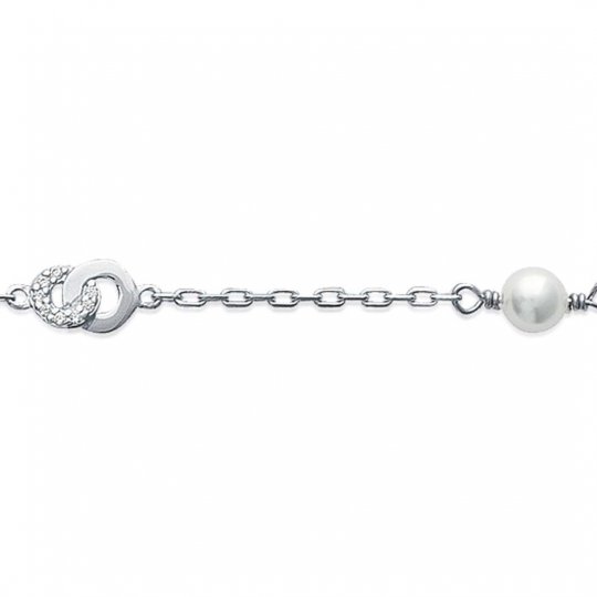 Bracelet anneaux et perles d'imitation Argent Massif Rhodié - 16/18cm
