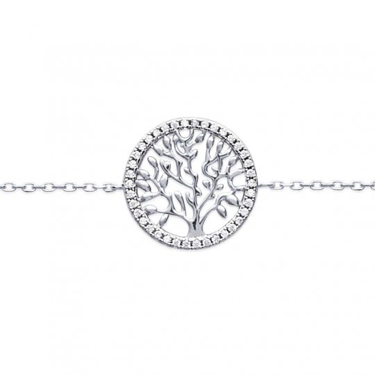 Bracelet arbre de vie Argent Rhodié - Oxyde de Zirconium - 16/18cm