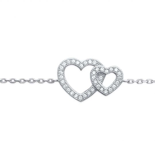 Bracelet Coeurs enlacés Argent Rhodié - Pavage Brillant - 16/18cm