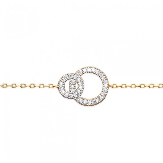 Bracelet double anneaux brillant Plaqué Or - Zircone - 16/18cm