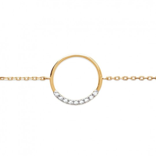 Bracelet Anneau éclipse Plaqué Or -Zircone - Femme - 16/18cm