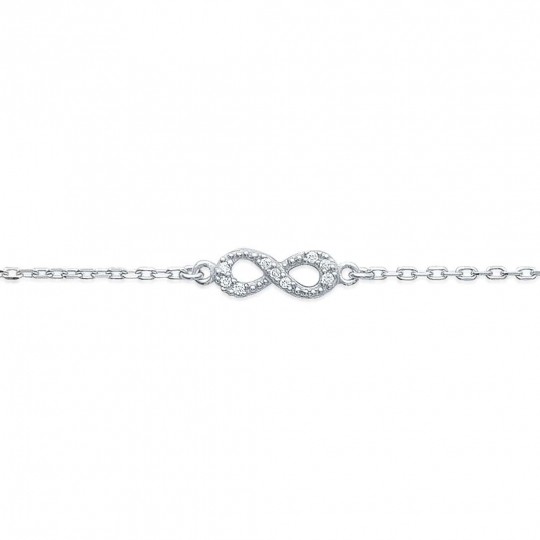 Bracelet infini Argent Rhodié - Oxyde de Zirconium - 16/18cm