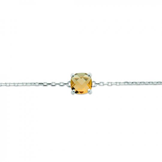 Bracelet pierre d'imit.jaune solitaire Argent Rhodié - Femme - 18cm