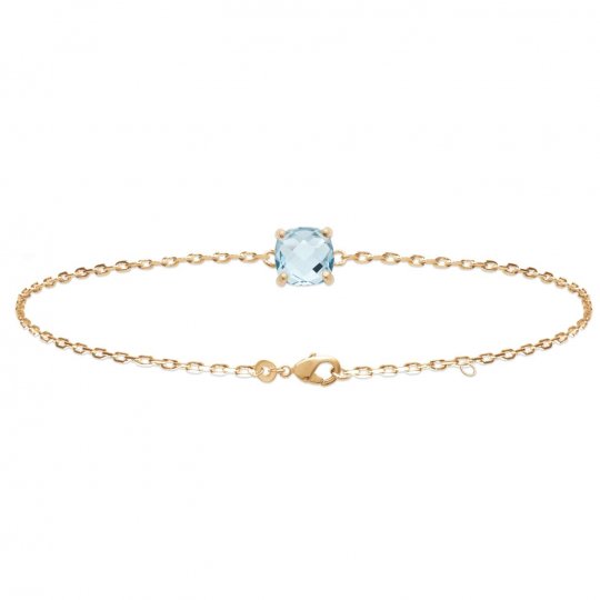 Bracelet pierre d'imit.bleu clair carrée 9mm Plaqué Or - Femme - 18cm