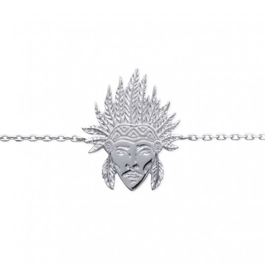 Bracelet tête d'indien Argent Massif Rhodié - Femme - 16/18cm