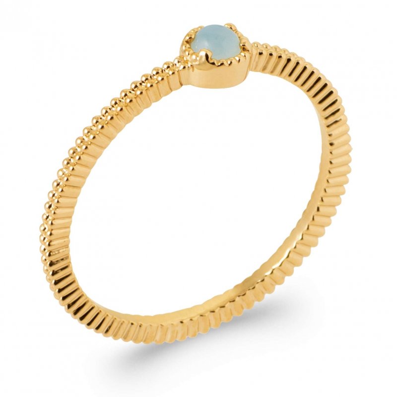 Bague perlée Agate Bleue Plaqué or - Femme