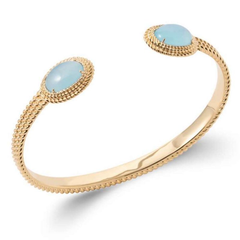 Jonc Agate bleue Plaqué or 750/1000 - Femme