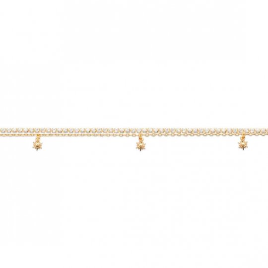 Bracelet double chaîne breloques soleil Zircones Plaqué or -18cm