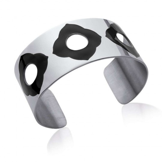 Manchette fleurs noires Acier 316L - Femme - 56mm