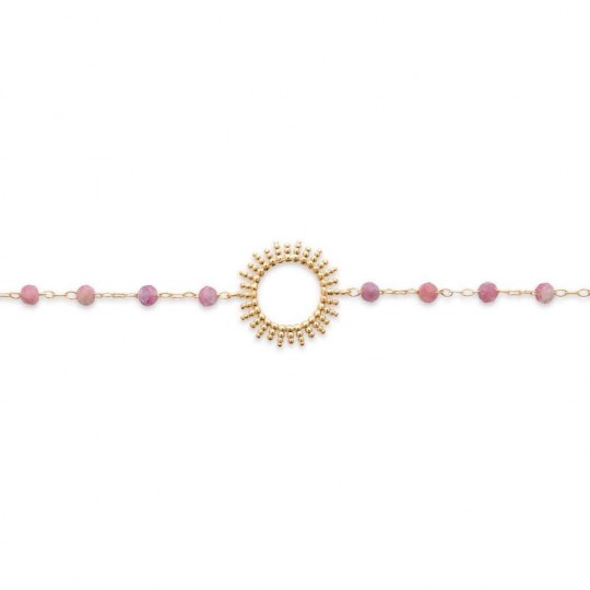 Bracelet Soleil Tourmaline Rose Plaqué or - Femme - 18cm