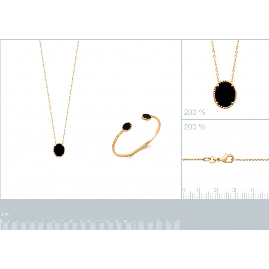 Jonc ouvert Agates noires ovales Plaqué or 750/1000 - Femme