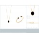Jonc ouvert Agates noires ovales Plaqué or 750/1000 - Femme