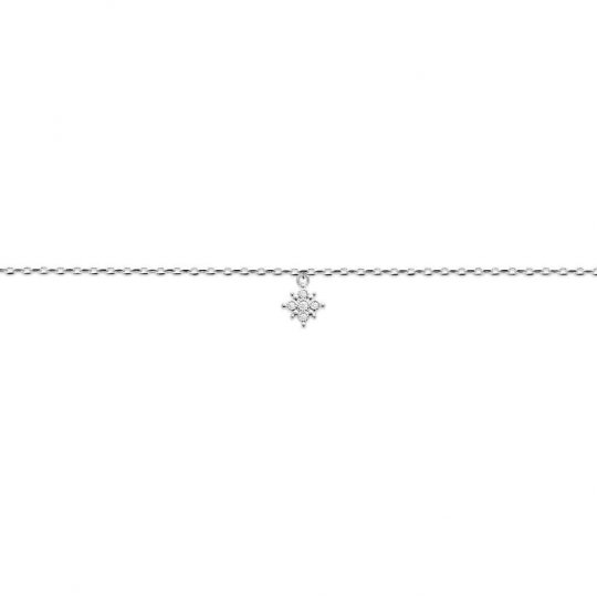 Bracelet réglable Fleur Oxyde de zirconium Argent rhodié - 25cm
