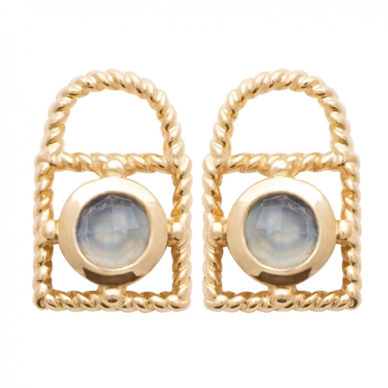 Breloques pour créoles Mix and Match cadenas Agate bleue Plaqué or