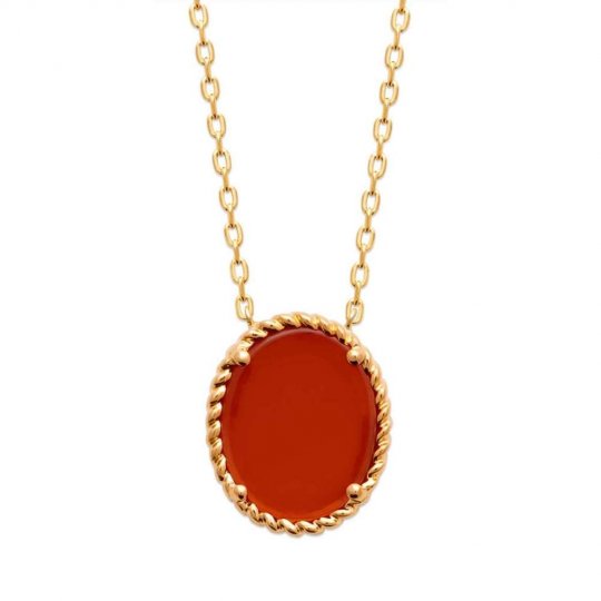 Collier Agate rouge Plaqué or 750/1000 - Femme