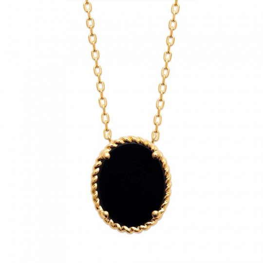 Collier Agate noire Plaqué or 750/1000 - Femme
