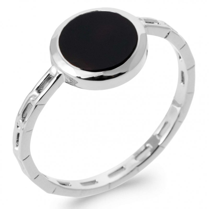 Bague fine Agate noire Argent rhodié Femme
