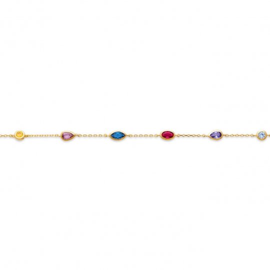 Bracelet Marseillais Plaqué or Pierres d' imitation Multicolore 18cm