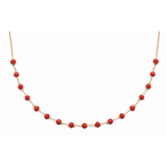 Collier Boules Plaqué or 750/000 3 Microns Cristal Rouge 45cm
