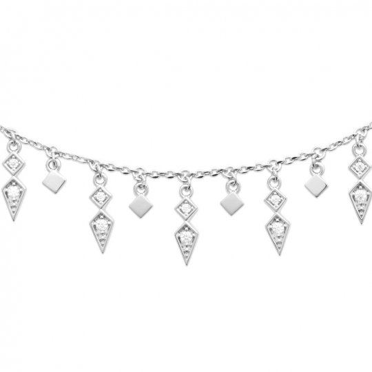 Collier Breloques Losanges Zircones Argent rhodié - 45cm