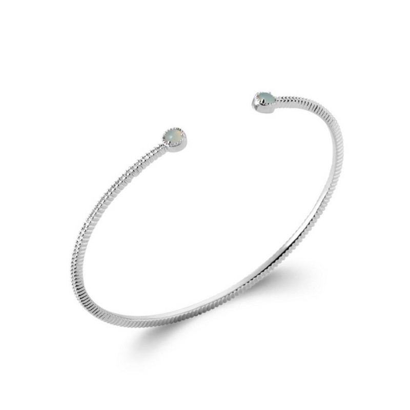 Jonc Ouvert Argent massif 925/000 rhodié Agate bleue 58mm