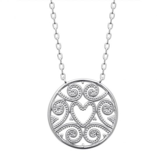 Collier Coeur arabesque Argent massif 925/000 rhodié 45cm