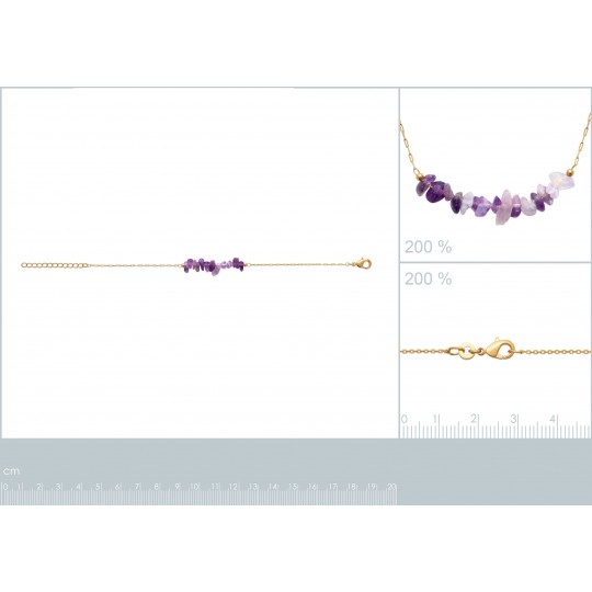 Bracelet Plaqué or 750/000 Améthyste 18cm