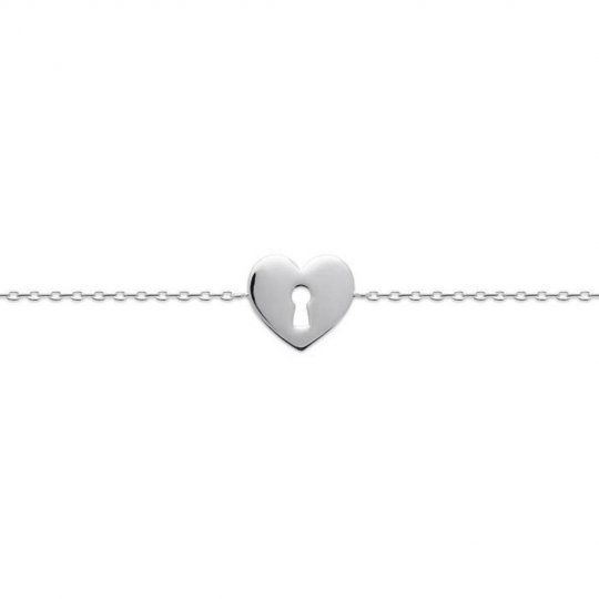 Bracelet Coeur serrure Argent massif rhodié 18cm