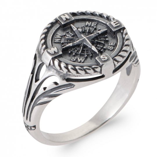 Bague chevalière Homme Boussole Argent Quantum 925