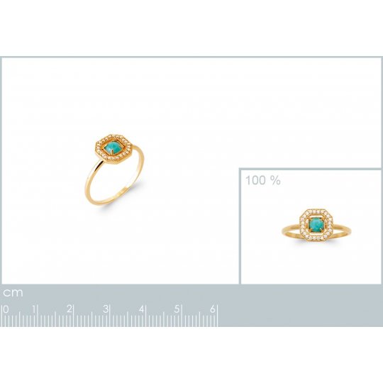 Bague fine Art deco, Solitaire Amazonite vert, Halo carré Oxydes de zirconium, Plaqué or