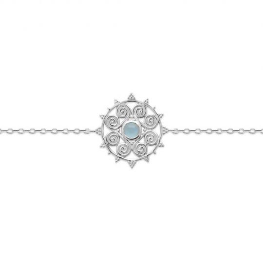 Bracelet Pierre bleue de synthèse Argent massif 925 rhodié 18cm