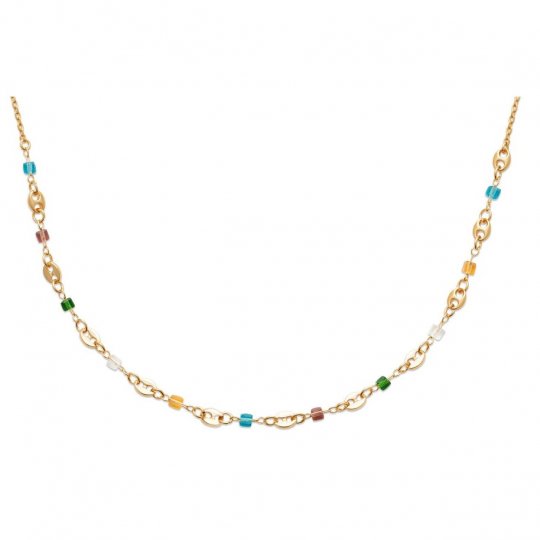 Collier Grain de café Plaqué or Cristal Multicolore 45cm