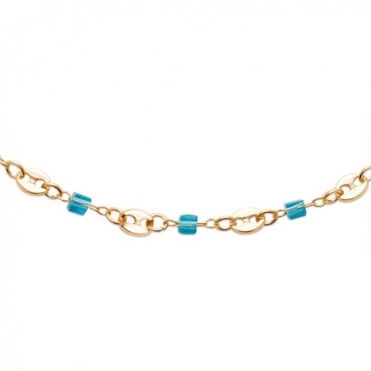 Collier Grain de café Plaqué or Cristal Bleu 45cm